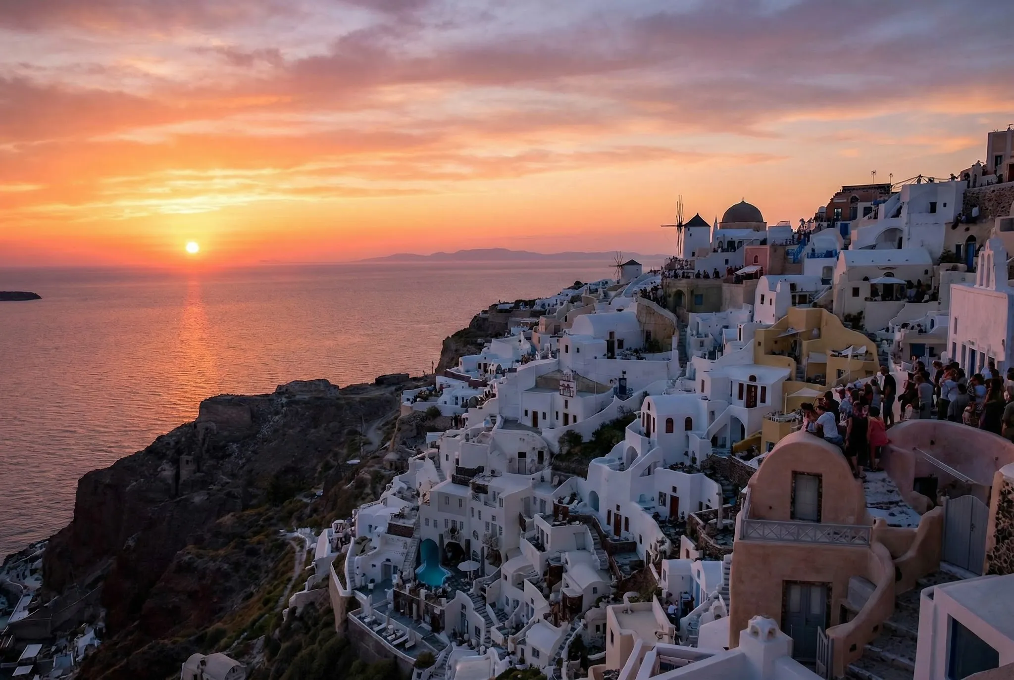 Generate a sunset image at coordinates 36.4602° N, 25.3730° E